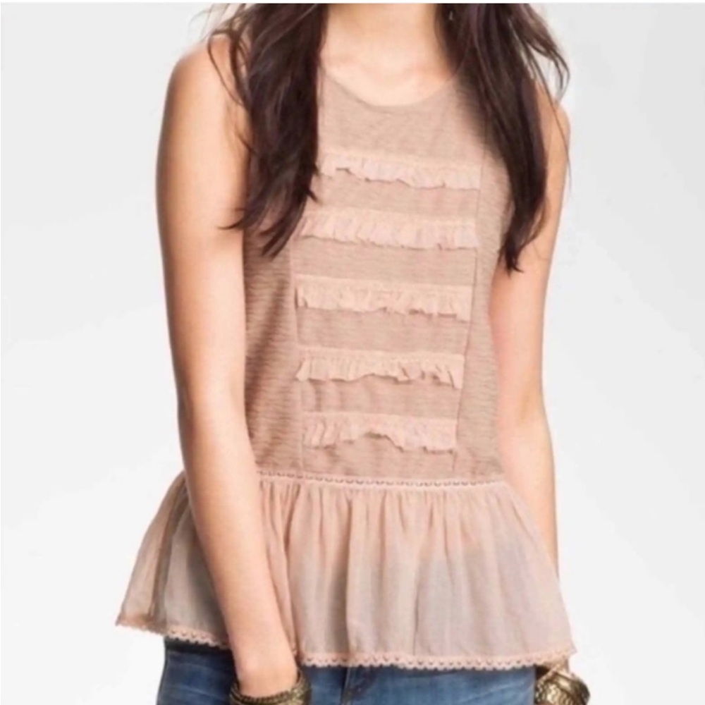 Free People ‘Sweetie Pie’ Ruffle Peplum Tank Top Women’s XS Peach Lace Coquette